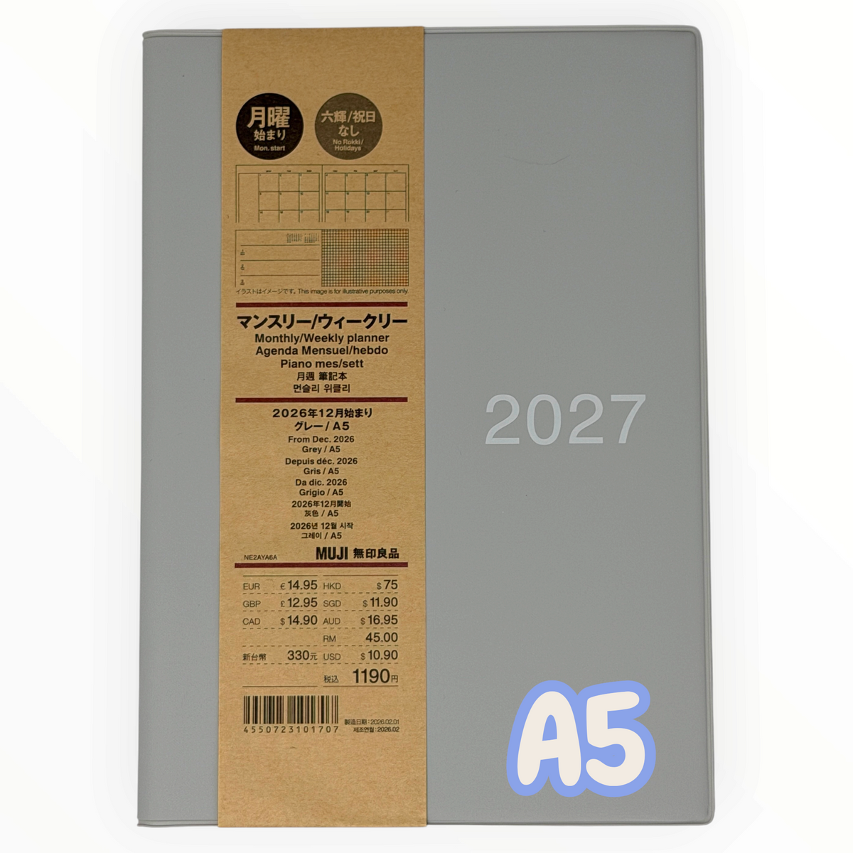 MUJI 2027 A5 Monthly & Weekly Planner