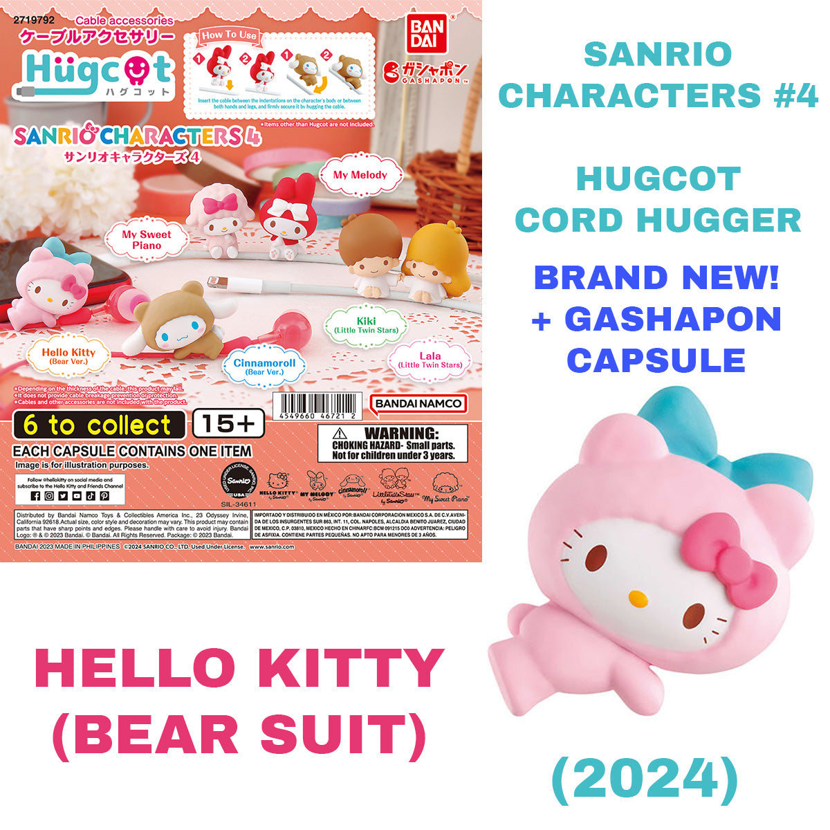 HELLO KITTY Bear Suit - HUGCOT Sanrio Characters 4 BanDai Gashapon Figure (NEW)