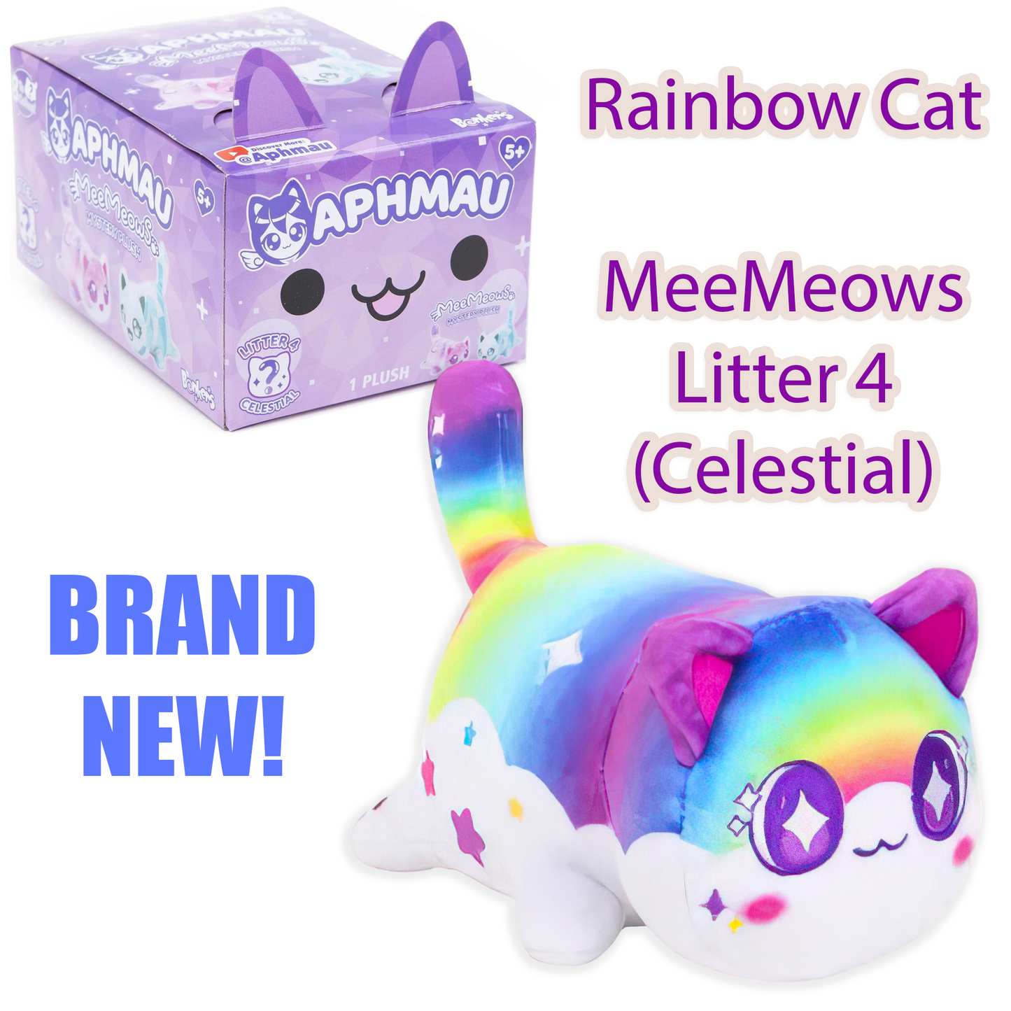 RAINBOW CAT - MeeMeows Litter 4 from Aphmau (BRAND NEW) VERY RARE Kitty Plushie!
