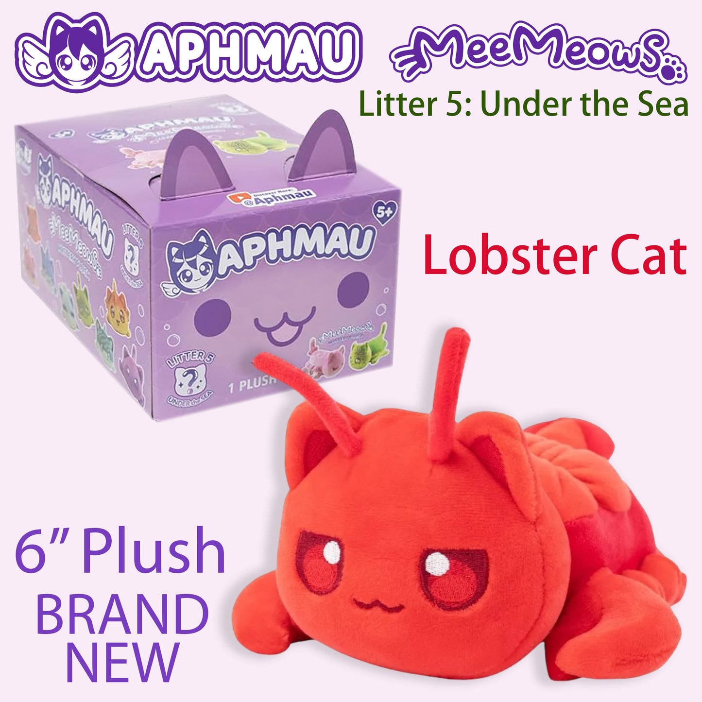 LOBSTER CAT - MeeMeows Litter 5 from Aphmau (NEW) Under the Sea - Kitty Plushie!