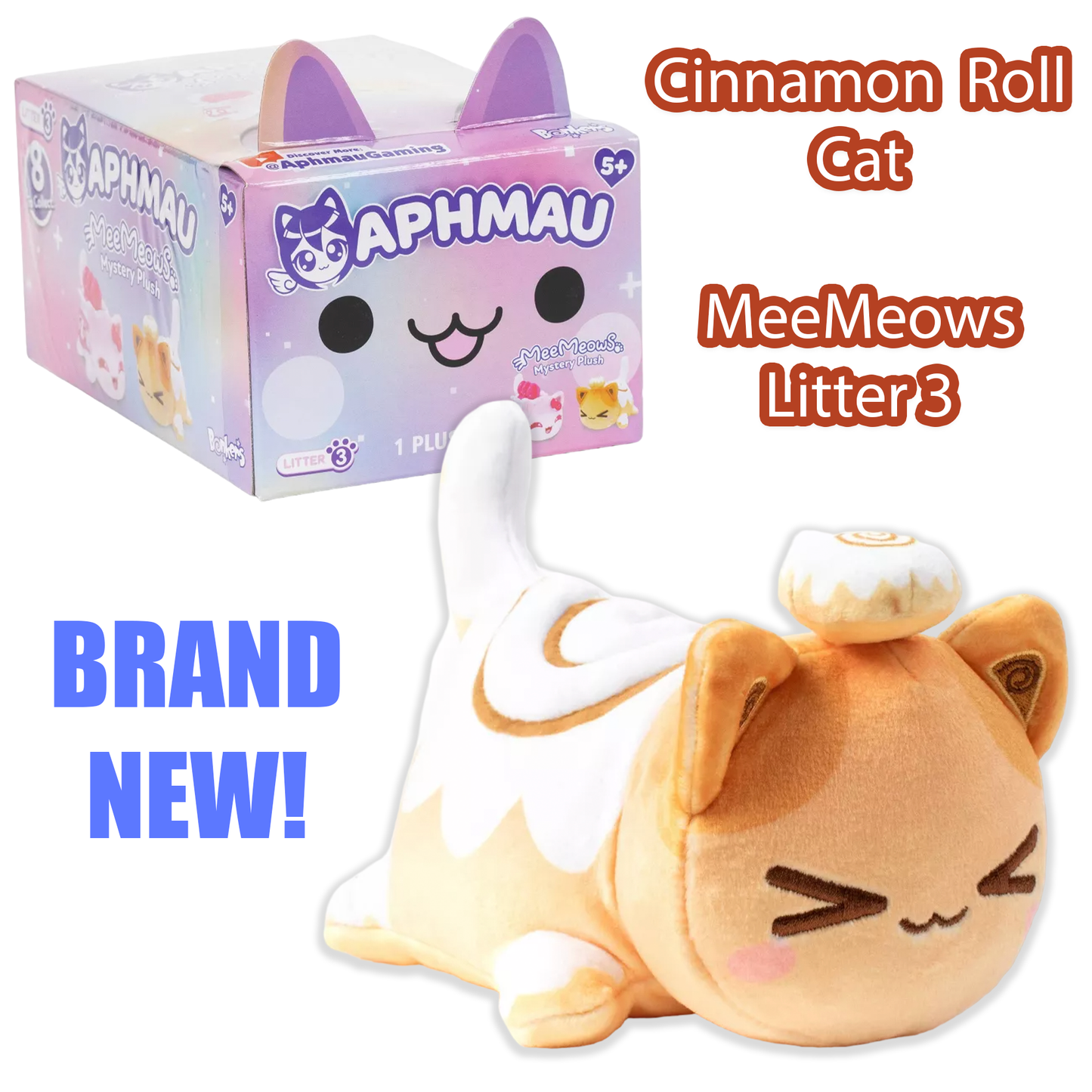 CINNAMON ROLL CAT - MeeMeows Litter 3 from Aphmau (BRAND NEW) RARE Kitty Plushie