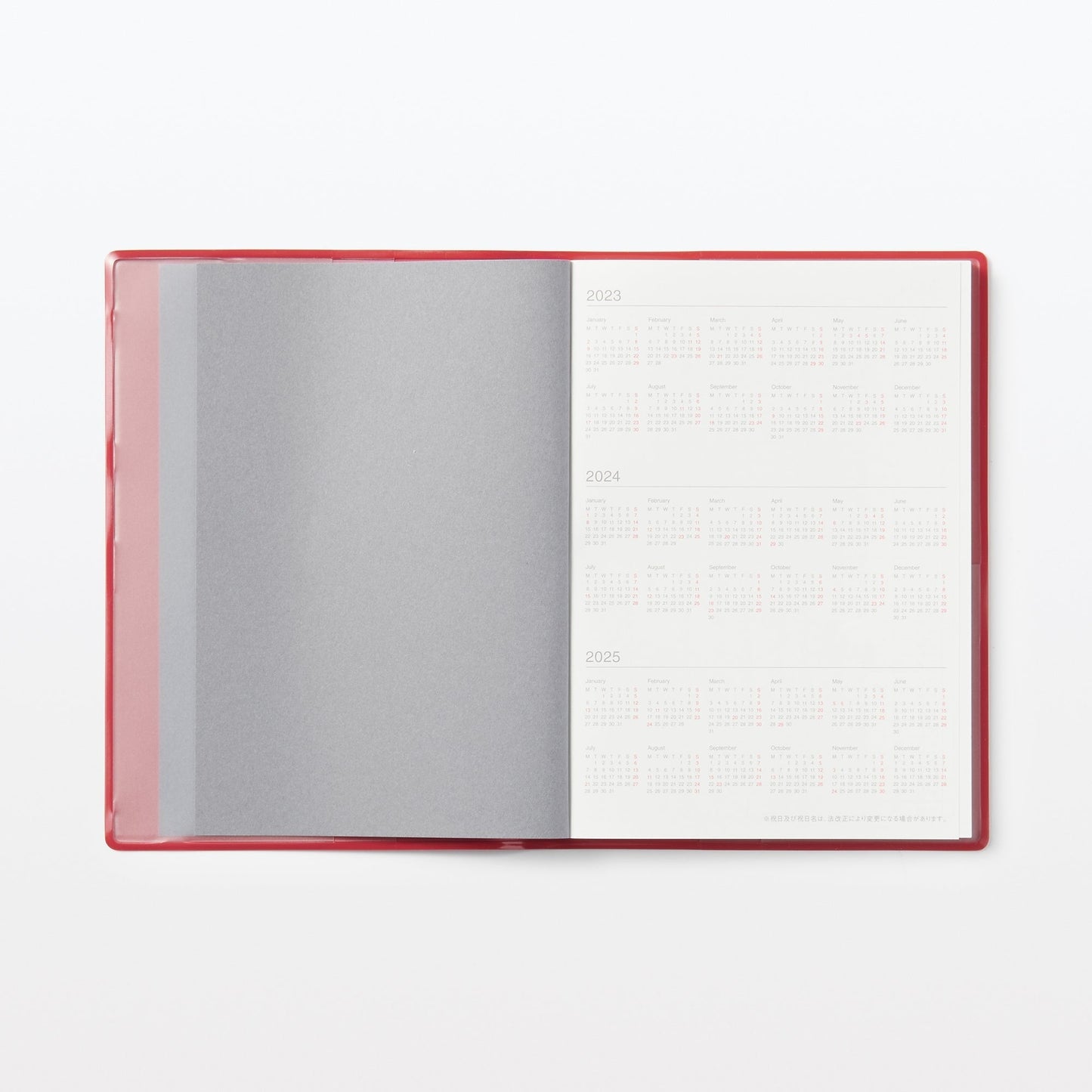 MUJI 2024 - Monthly / Weekly / Yearly Planner RED A5 (Starts December 23) USA