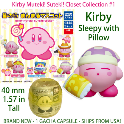 SLEEPY KIRBY WITH PILLOW - KIRBY'S SUTEKI MUTEKI! Gashapon Capsule Figure (NEW)