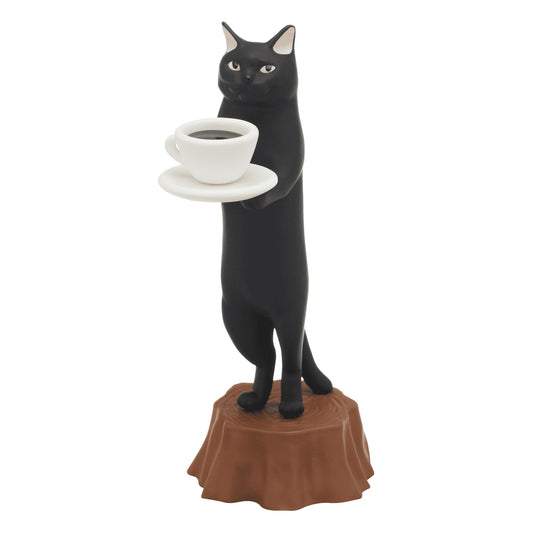 Cat Cafe black cat serving coffee