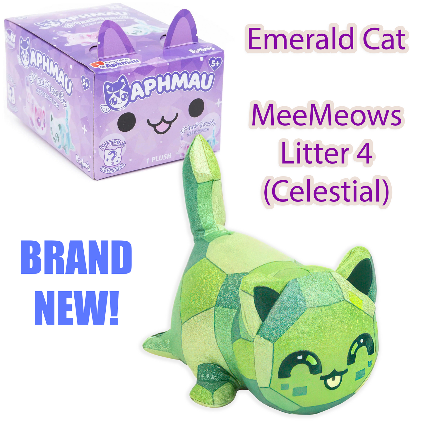 EMERALD CAT - MeeMeows Litter 4 from Aphmau (BRAND NEW) Cute Kitty Plushie!