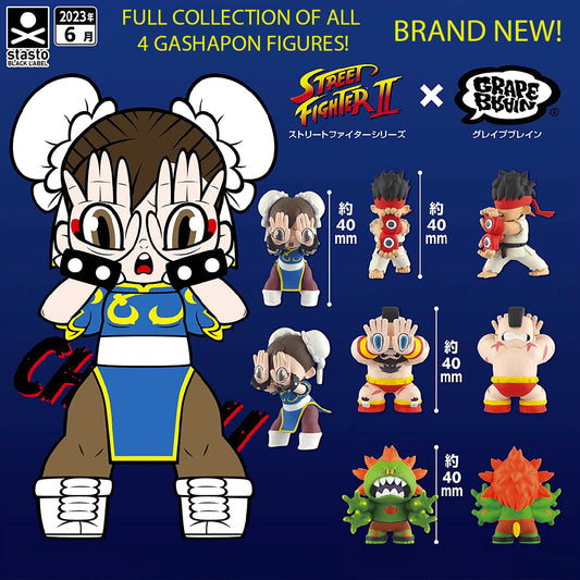 STREET FIGHTER x GRAPE BRAIN Gashapon Figures (NEW) Full Set of ALL 4 Characters