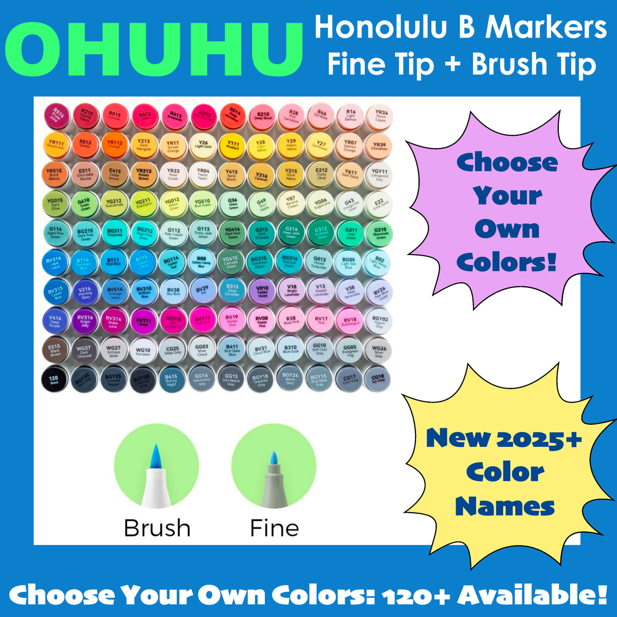 OHUHU Honolulu B Alcohol Marker - Choose Your Individual Color (NEW) 2025+ Names
