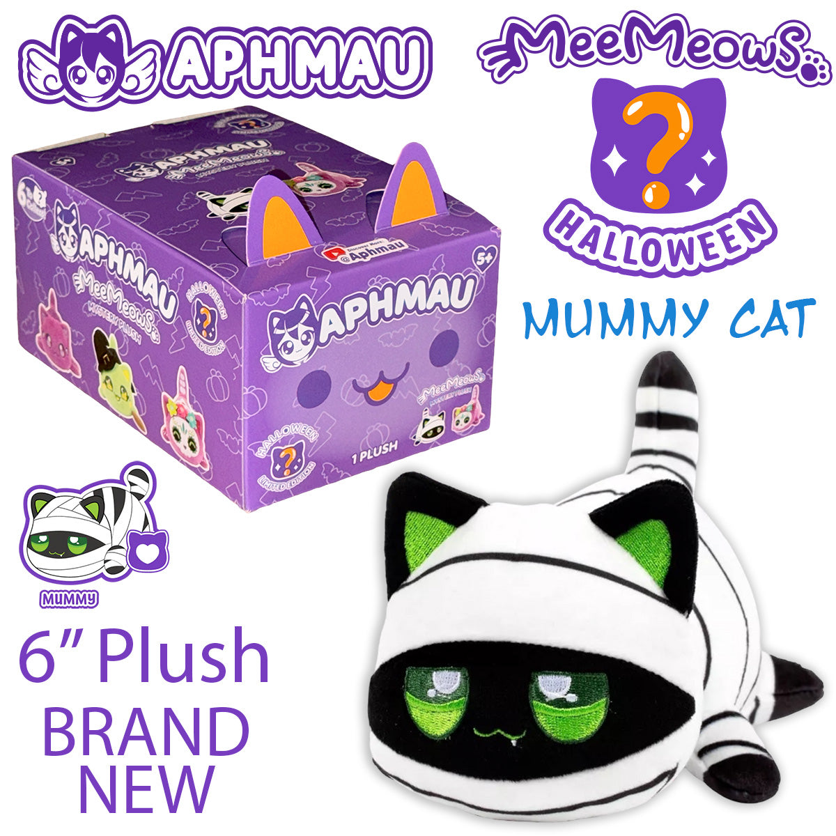 MUMMY CAT - MeeMeows HALLOWEEN 6" Plush (NEW) RARE 2024 Aphmau Mystery Edition